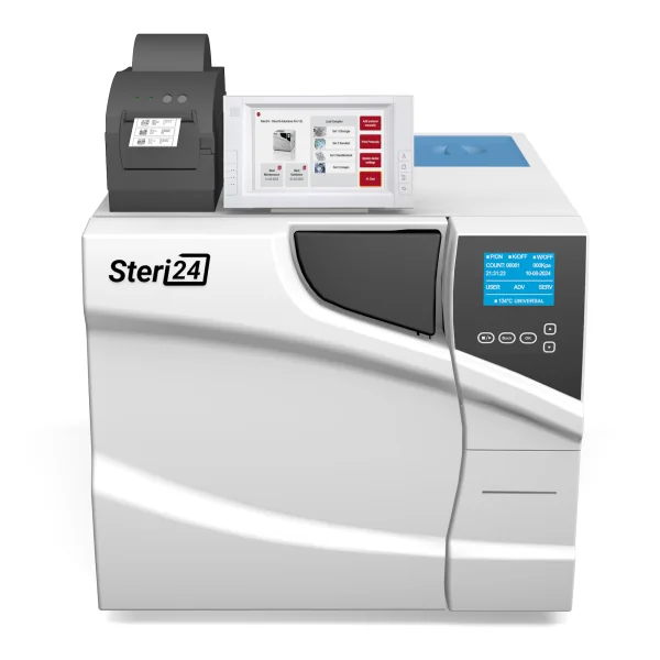 Steri24 Klasse B Autoklav Premium 18 L – stérilisateur à vapeur connecté avec SteriTrace Pro et imprimante d'étiquettes